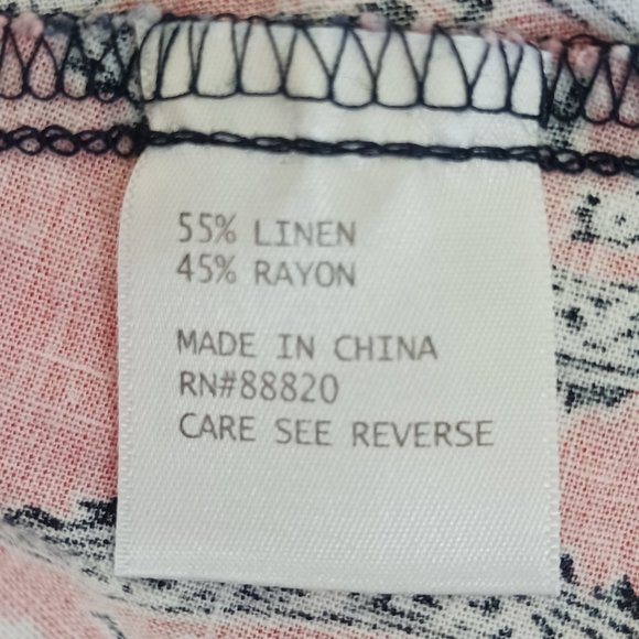 C&C California Women's Linen Blend Peasant Smocked Paisley Pink/Blue Top Size L - Picture 10 of 12